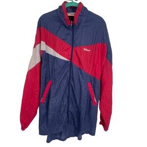 Vintage Wilson Windbreaker Jacket Red Blue Colorblock 90s Medium Long Length